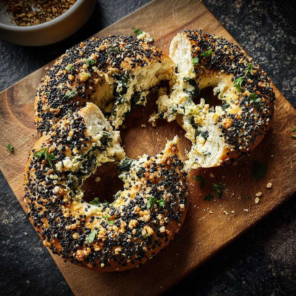 Bagels salados de requesón con espinacas