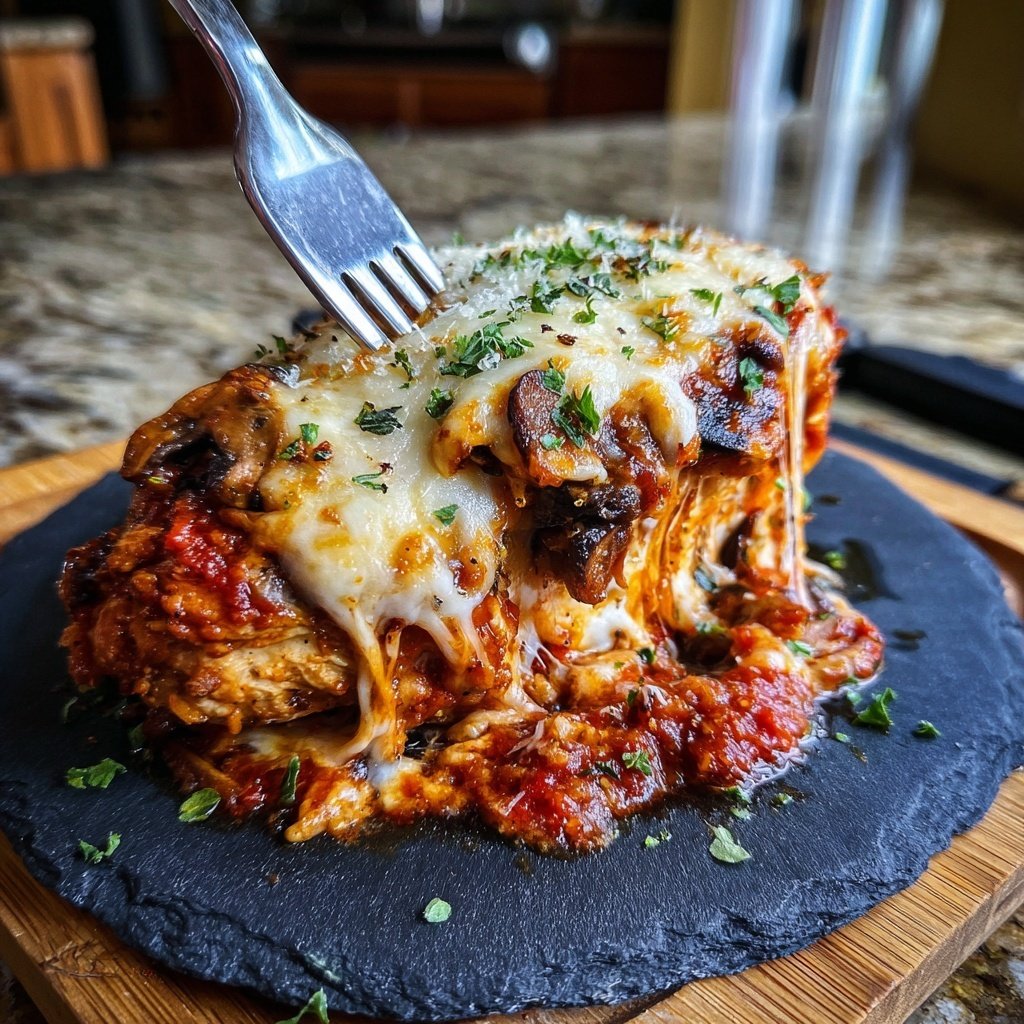 Pollo salsa hongos parmesano tomillo