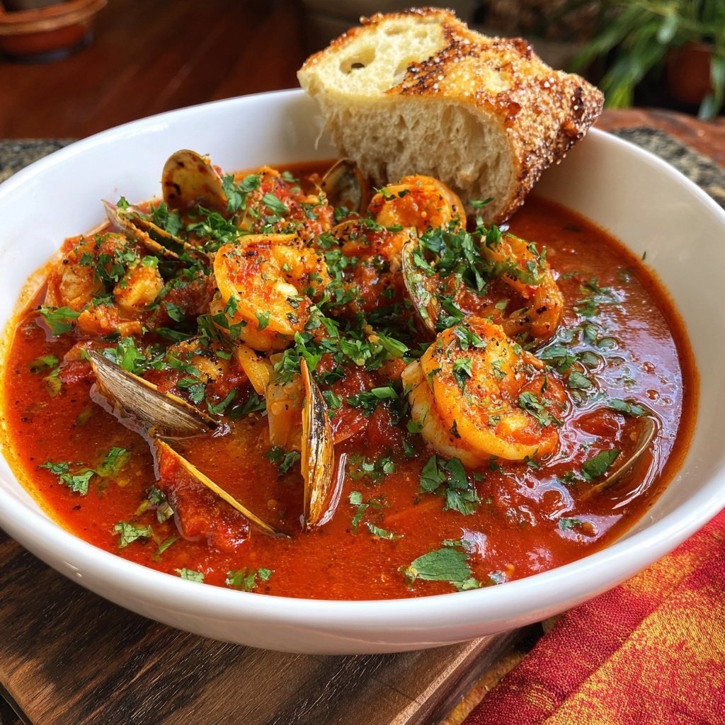 Cioppino estofado mariscos caldo tomate