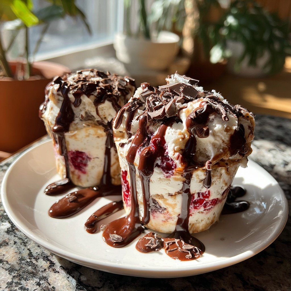 Copas de yogur congelado con chocolate goteando