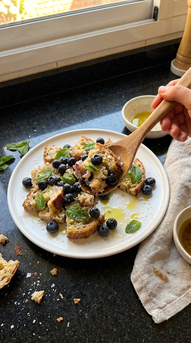 Ensalada de masa madre arándanos menta