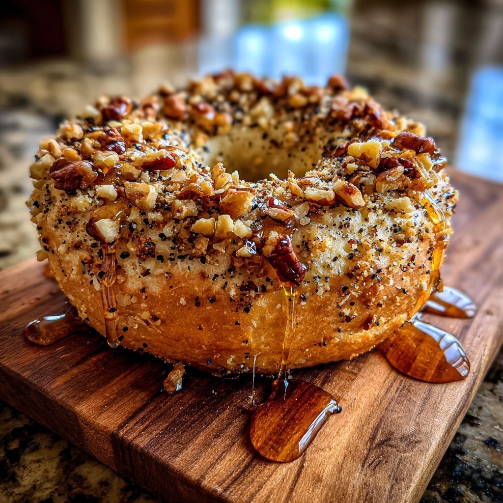 Desayuno de bagel proteico con nueces