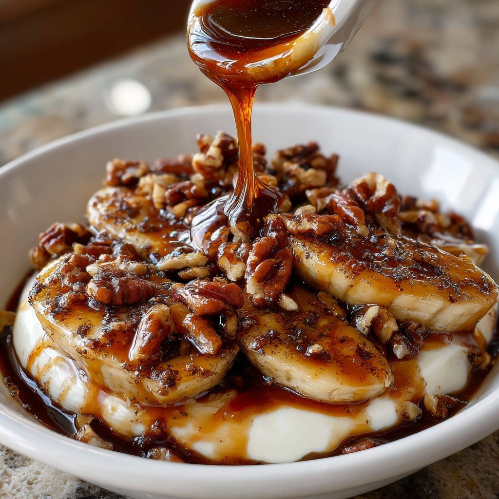 Bananas Foster con nueces pecanas y caramelo