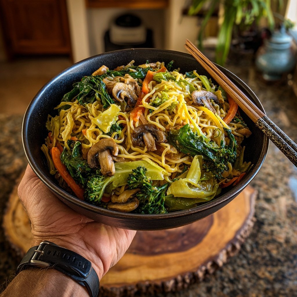 Ramen vegetariano rápido hongos jengibre