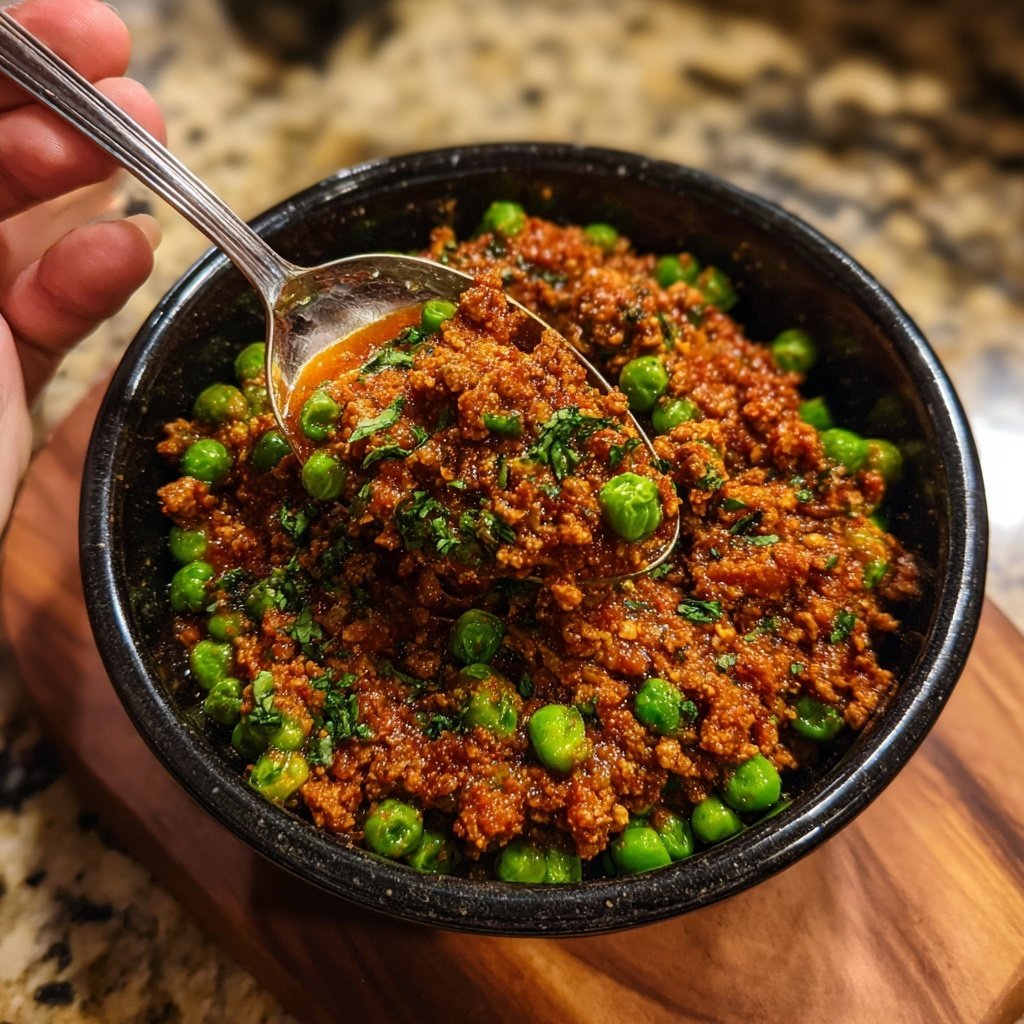 Keema cordero picante papas guisantes