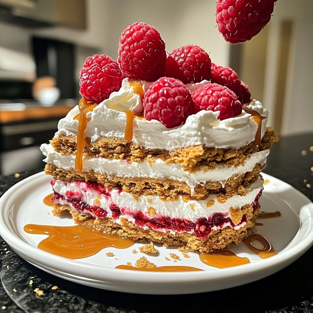 Postre de speculoos con frambuesas