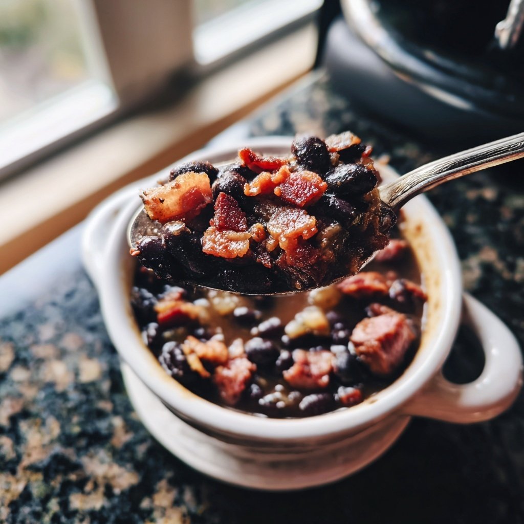 Frijoles de ojo negro con tocino salchicha